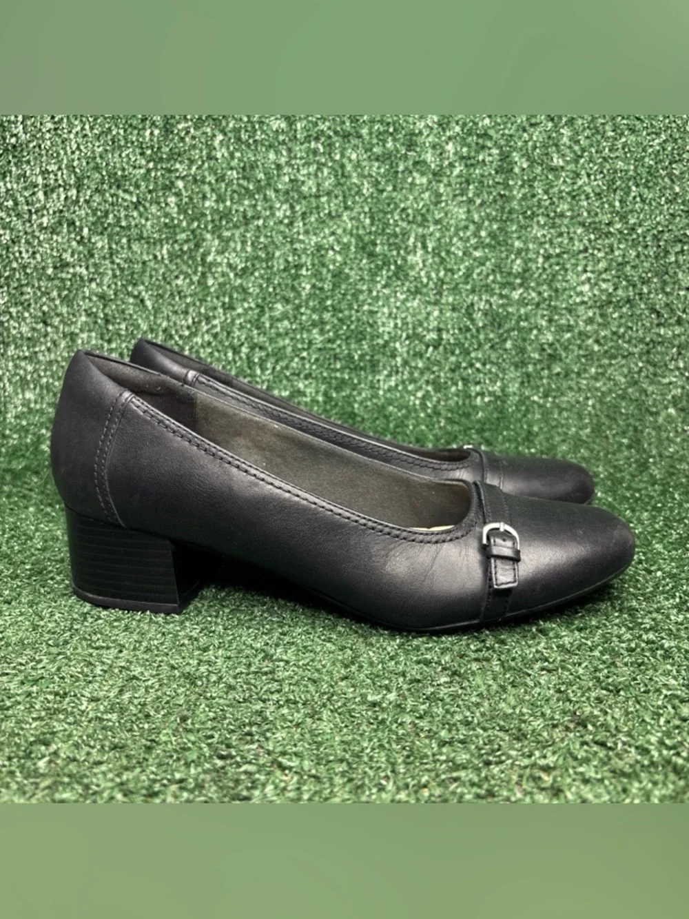 Clarks Marilyn Nora  Black Leather‎ Casual Pumps Size 10 M Heels Shoes